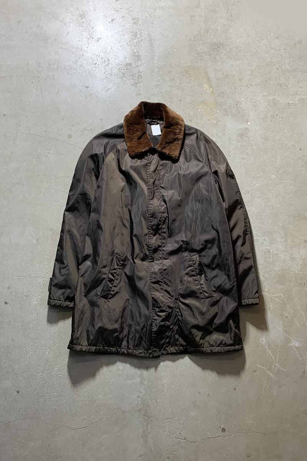MADE IN ITALY FUR COLLAR BALMACAAN NYLON COAT / BROWN [SIZE: S DEADSTOCK/NOS]