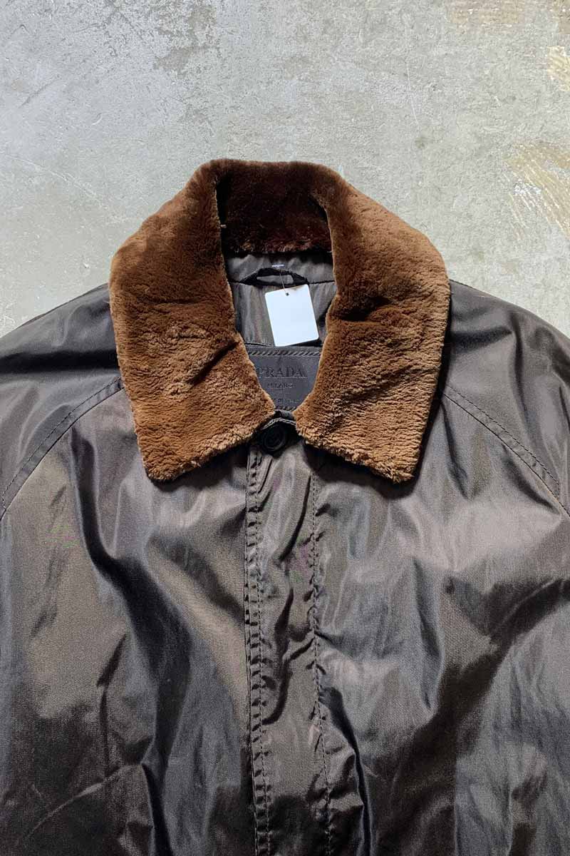 MADE IN ITALY FUR COLLAR BALMACAAN NYLON COAT / BROWN [SIZE: S DEADSTOCK/NOS]