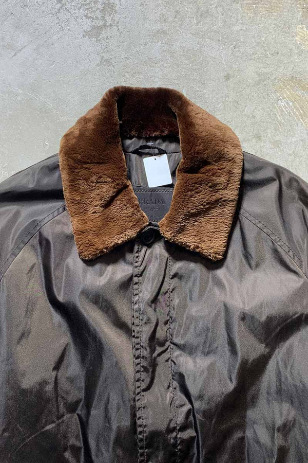 MADE IN ITALY FUR COLLAR BALMACAAN NYLON COAT / BROWN [SIZE: S DEADSTOCK/NOS]