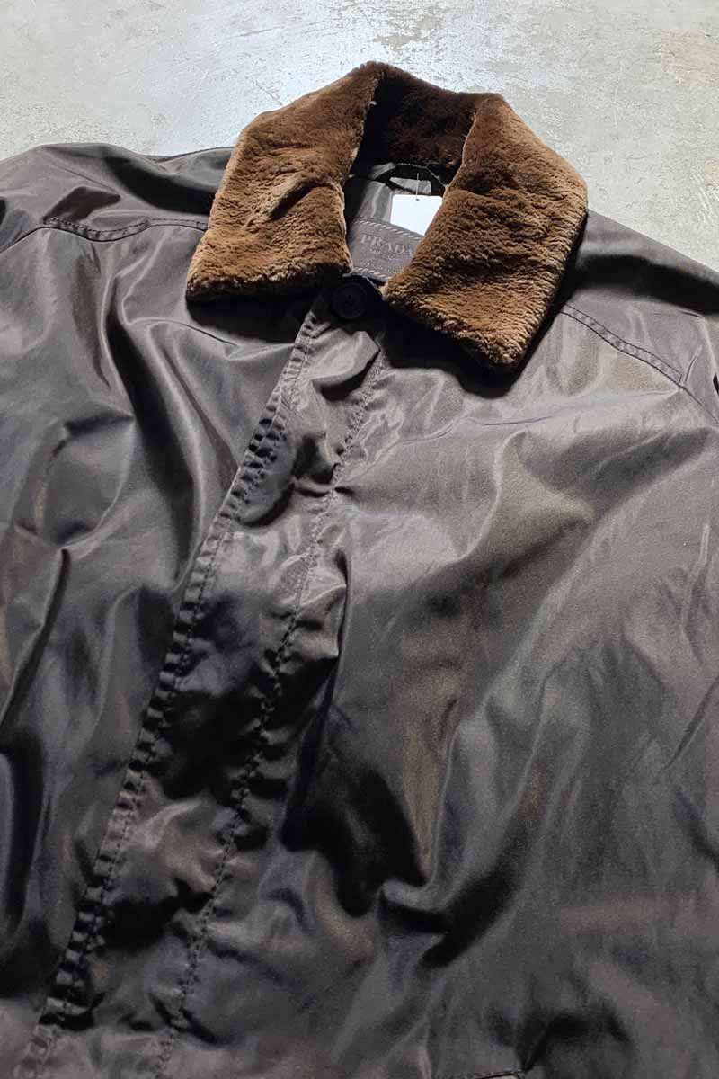 MADE IN ITALY FUR COLLAR BALMACAAN NYLON COAT / BROWN [SIZE: S DEADSTOCK/NOS]
