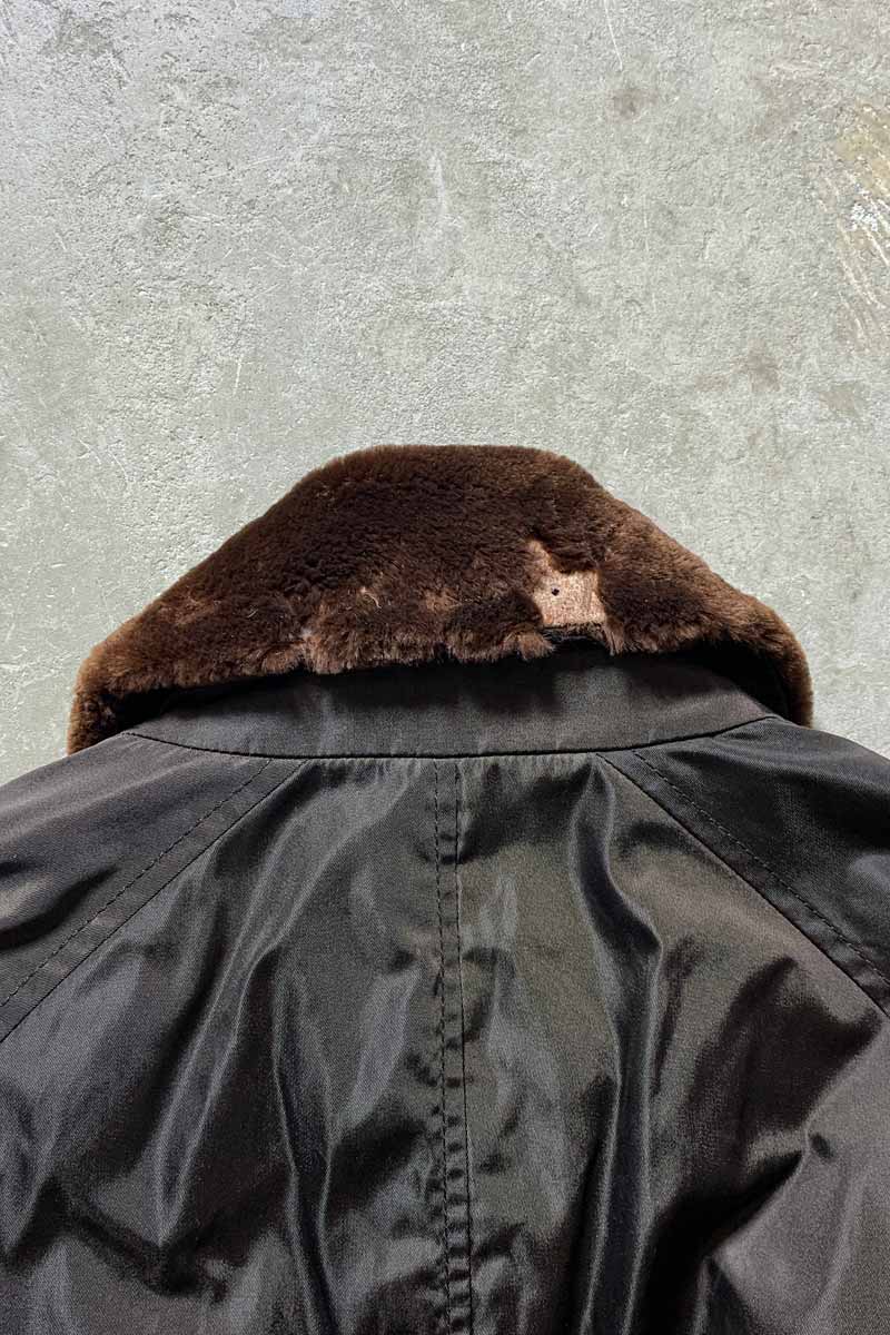 MADE IN ITALY FUR COLLAR BALMACAAN NYLON COAT / BROWN [SIZE: S DEADSTOCK/NOS]