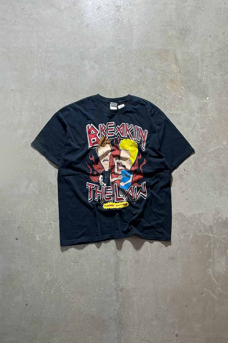 Y2K EALRY 00'S BEAVIS AND BUTT-HEAD PRINT MOVIE T-SHIRT / BLACK [SIZE: XL USED]
