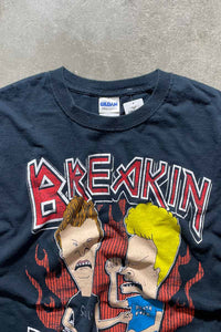 Y2K EALRY 00'S BEAVIS AND BUTT-HEAD PRINT MOVIE T-SHIRT / BLACK [SIZE: XL USED]