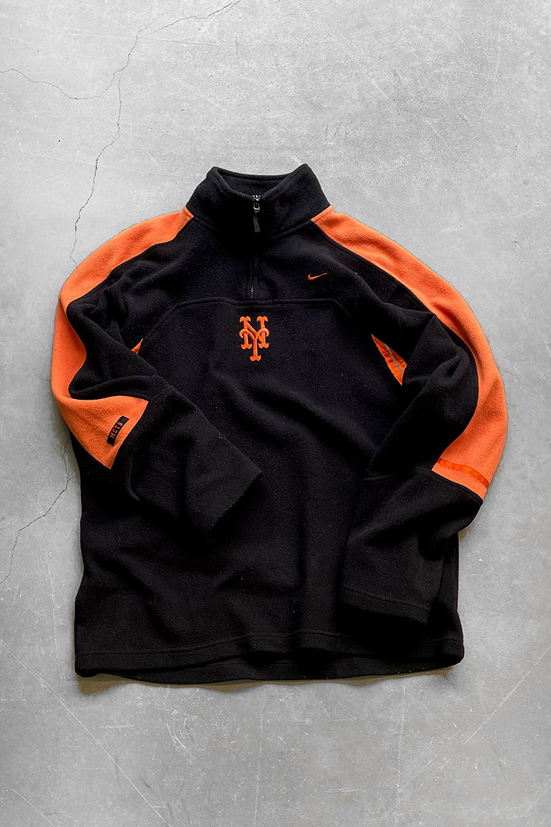 Y2K EARLY 00'S NY METS HALF-ZIP FLEECE JACKET / BLACK [SIZE: XL USED]
