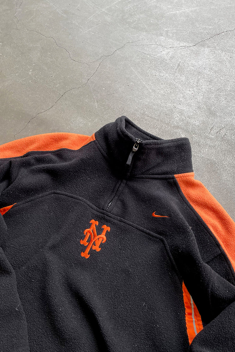 Y2K EARLY 00'S NY METS HALF-ZIP FLEECE JACKET / BLACK [SIZE: XL USED]