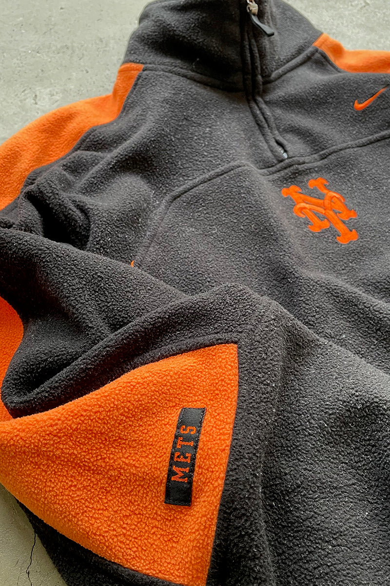 Y2K EARLY 00'S NY METS HALF-ZIP FLEECE JACKET / BLACK [SIZE: XL USED]
