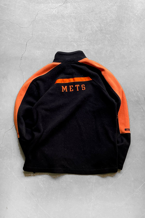 Y2K EARLY 00'S NY METS HALF-ZIP FLEECE JACKET / BLACK [SIZE: XL USED]