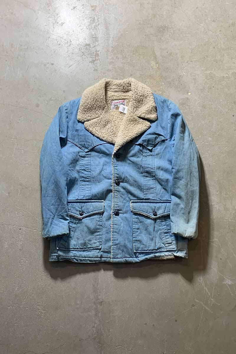 MADE IN USA 78-80'S STORM RIDER DENIM BOA JACKET / LIGHT INDIGO [SIZE: L USED]