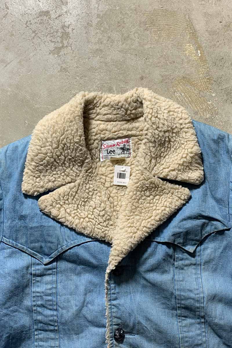 MADE IN USA 78-80'S STORM RIDER DENIM BOA JACKET / LIGHT INDIGO [SIZE: L USED]