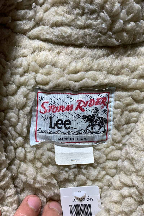 MADE IN USA 78-80'S STORM RIDER DENIM BOA JACKET / LIGHT INDIGO [SIZE: L USED]