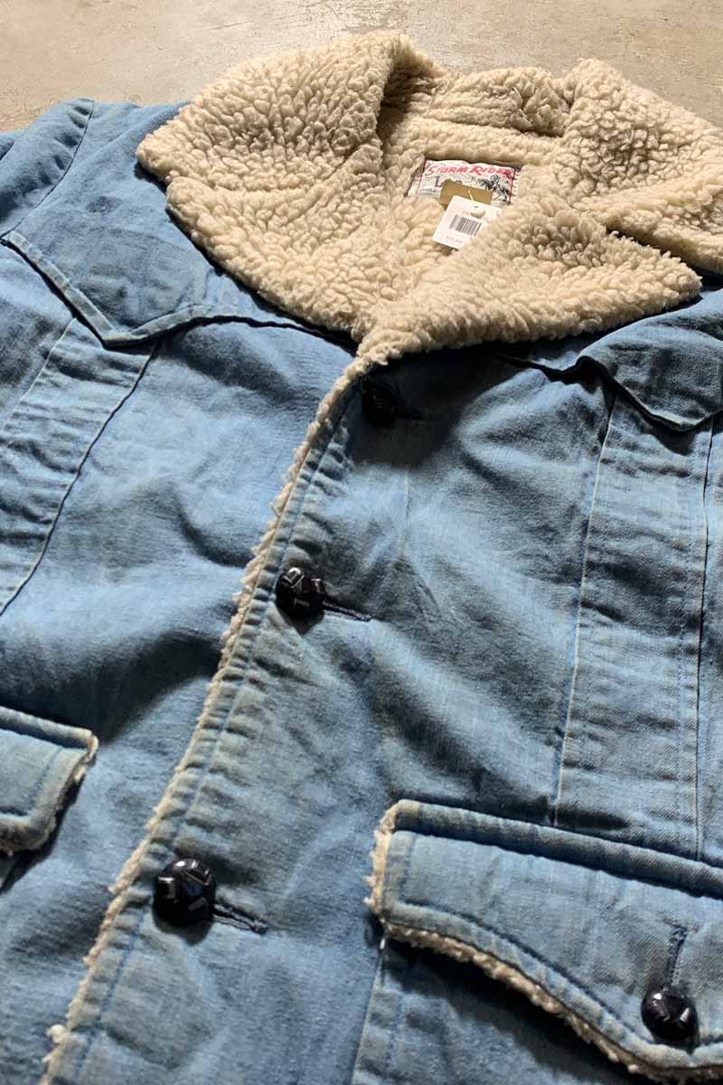 MADE IN USA 78-80'S STORM RIDER DENIM BOA JACKET / LIGHT INDIGO [SIZE: L USED]