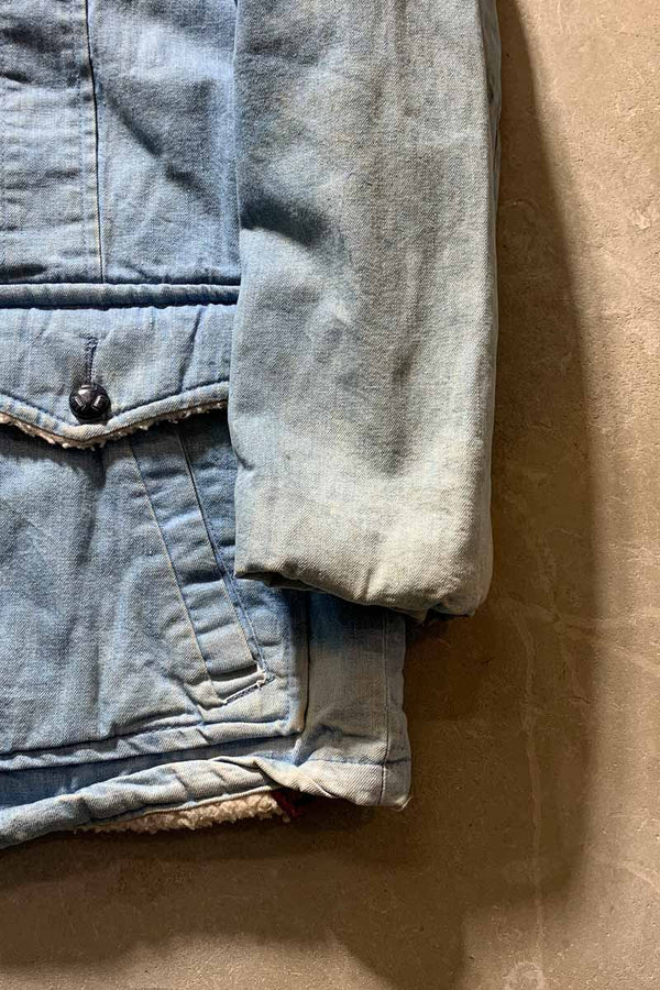 MADE IN USA 78-80'S STORM RIDER DENIM BOA JACKET / LIGHT INDIGO [SIZE: L USED]