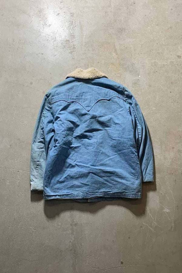 MADE IN USA 78-80'S STORM RIDER DENIM BOA JACKET / LIGHT INDIGO [SIZE: L USED]