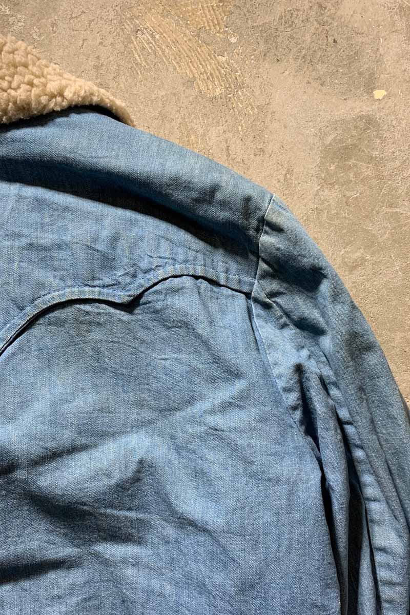 MADE IN USA 78-80'S STORM RIDER DENIM BOA JACKET / LIGHT INDIGO [SIZE: L USED]