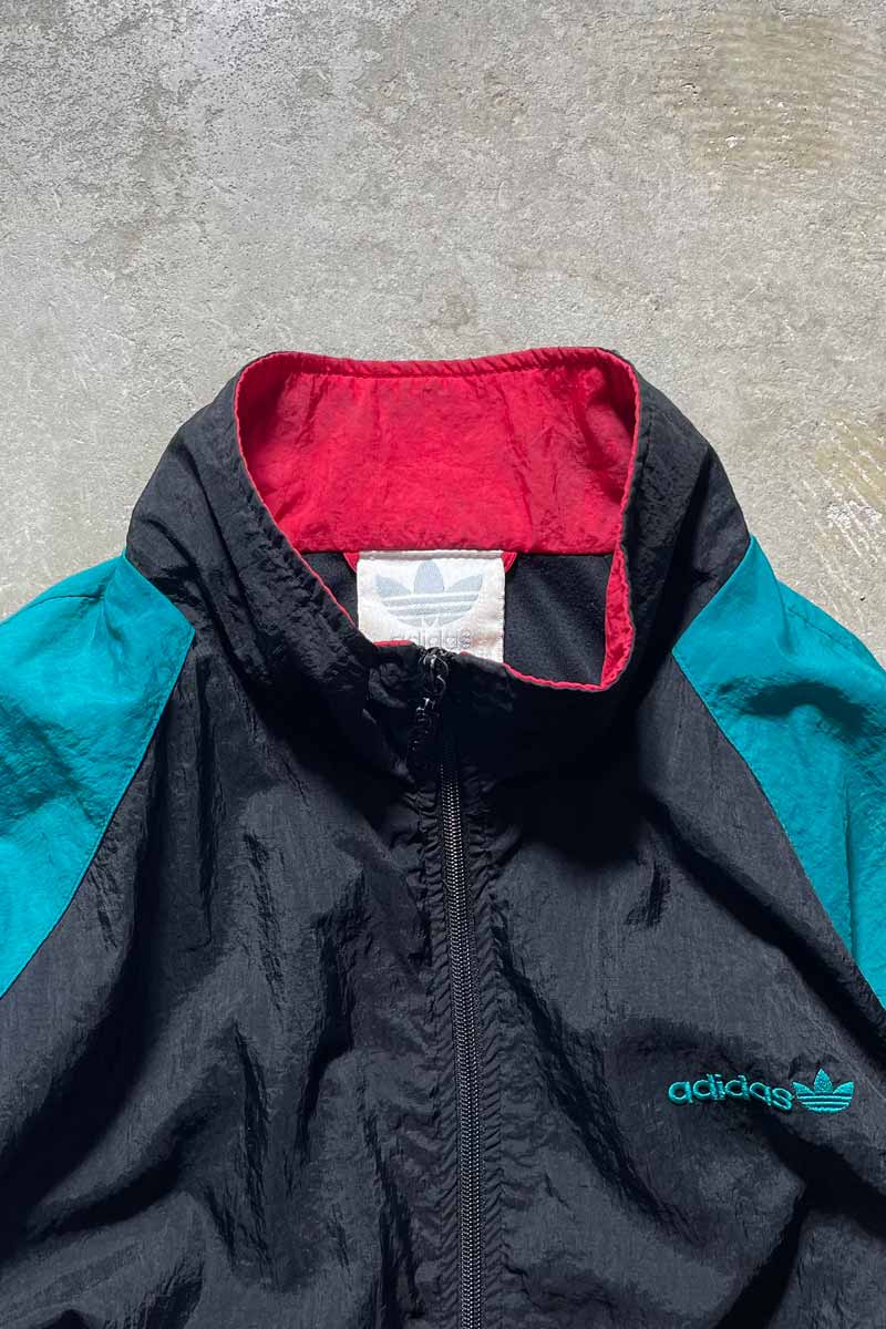 80'S ZIP UP BACK MESSAGE FLOCKEY PRINT NYLON JACKET / MULTI [SIZE: M USED]