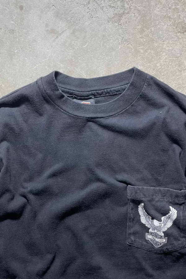 MADE IN USA 90'S SEACOAST BACK PRINT MOTOR CYCLE T-SHIRT / BLACK [SIZE: L USED]