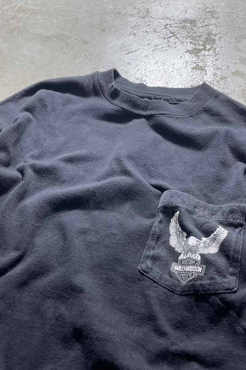 MADE IN USA 90'S SEACOAST BACK PRINT MOTOR CYCLE T-SHIRT / BLACK [SIZE: L USED]