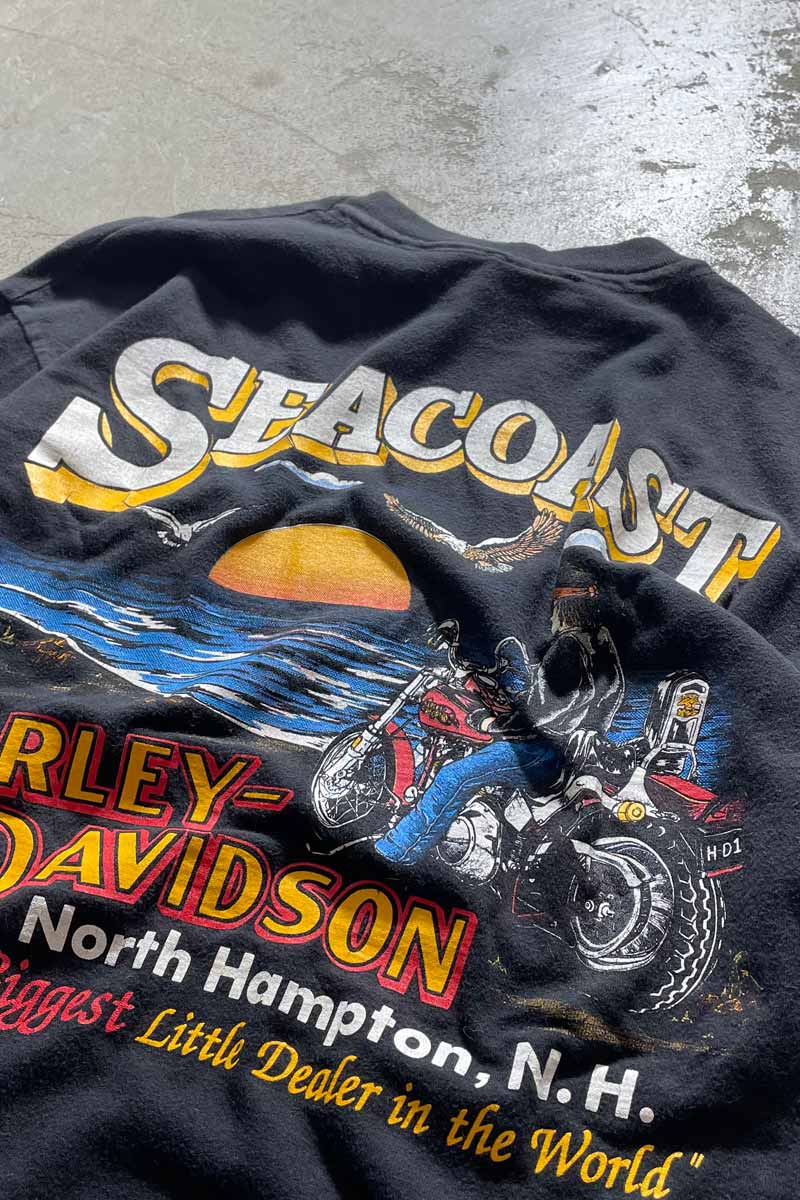 MADE IN USA 90'S SEACOAST BACK PRINT MOTOR CYCLE T-SHIRT / BLACK [SIZE: L USED]