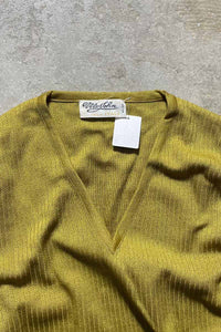 MADE IN ITALY 80-90'S V-NECK LIGHT KNIT SWEATER / OLIVE [SIZE: L USED]