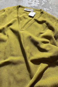 MADE IN ITALY 80-90'S V-NECK LIGHT KNIT SWEATER / OLIVE [SIZE: L USED]