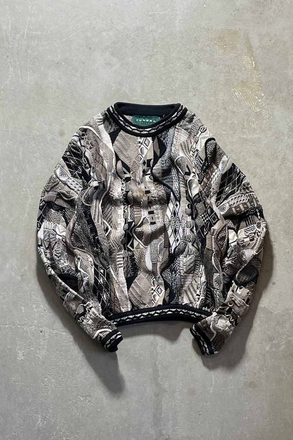 MADE IN CANADA 90'S 3D COTTON KNIT SWEATER / BEIGE [SIZE: L USED]