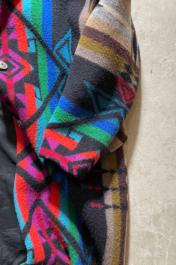 NATIVE PATTERN CONCHO BUTTON WOOL COAT / MULTI PATTERN [SIZE: M equivalent USED]