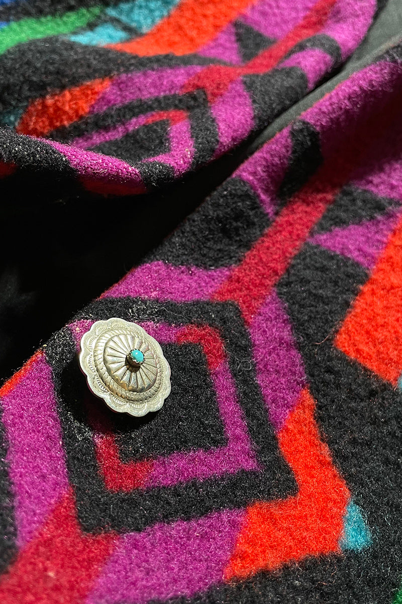 NATIVE PATTERN CONCHO BUTTON WOOL COAT / MULTI PATTERN [SIZE: M equivalent USED]