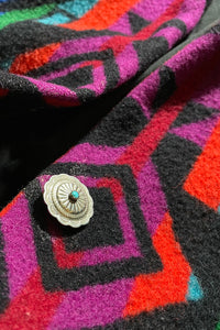 NATIVE PATTERN CONCHO BUTTON WOOL COAT / MULTI PATTERN [SIZE:  M相当 USED]