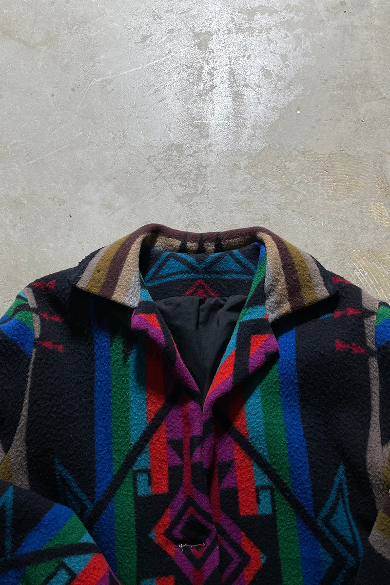 NATIVE PATTERN CONCHO BUTTON WOOL COAT / MULTI PATTERN [SIZE: M equivalent USED]