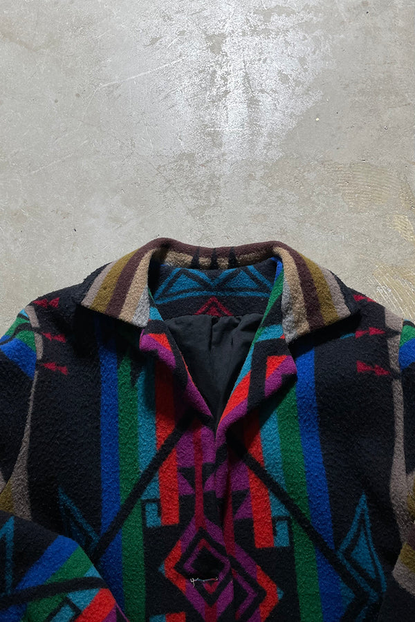 NATIVE PATTERN CONCHO BUTTON WOOL COAT / MULTI PATTERN [SIZE: M equivalent USED]