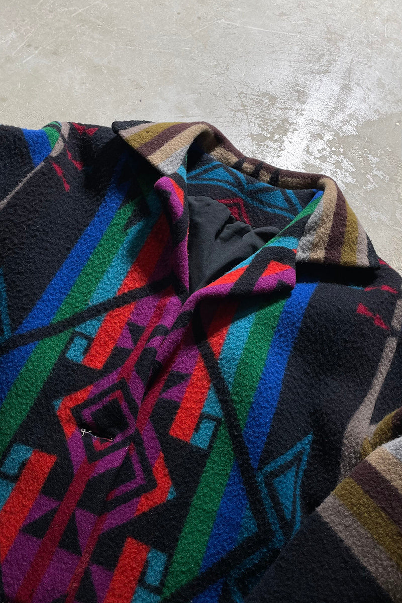 NATIVE PATTERN CONCHO BUTTON WOOL COAT / MULTI PATTERN [SIZE: M equivalent USED]