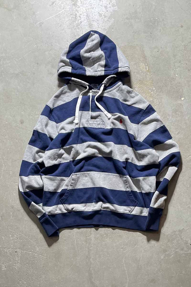 90'S BORDER SWEAT HOODIE / NAVY [SIZE: XL USED]