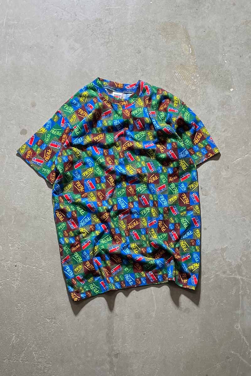 MADE IN USA 90'S PEPSI ALL PRINT ADVERTISING T-SHIRT / MULTI [SIZE: XL DEADSTOCK/NOS]