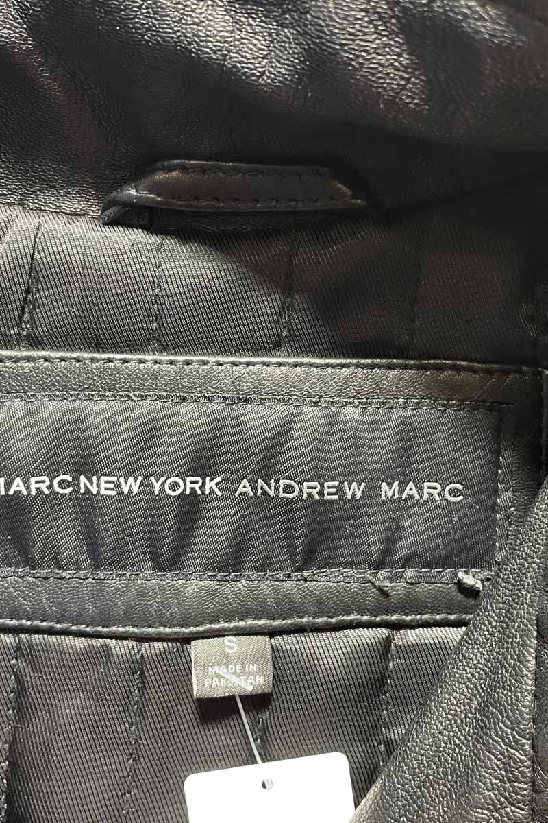 STAND COLLAR ZIP UP LEATHER JACKET W/QUILTING LINER / BLACK [SIZE: S USED]