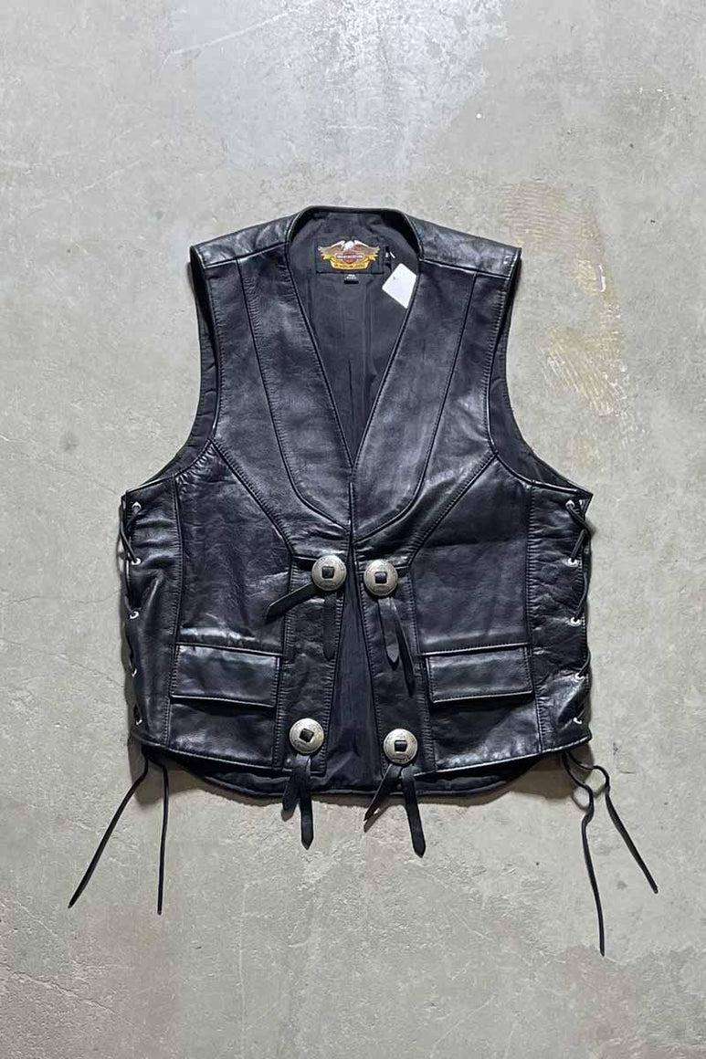 MADE IN USA 90'S LEATHER VEST / BLACK [SIZE: S USED]