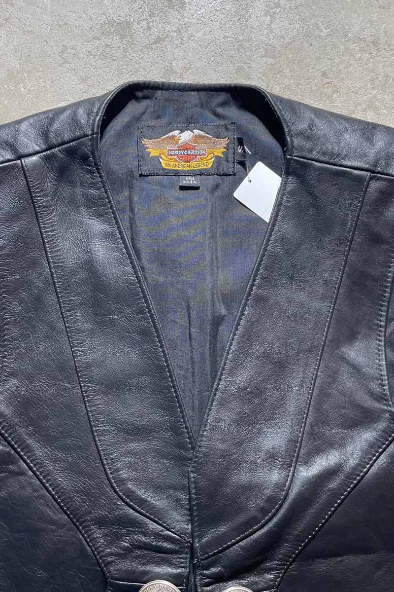 MADE IN USA 90'S LEATHER VEST / BLACK [SIZE: S USED]