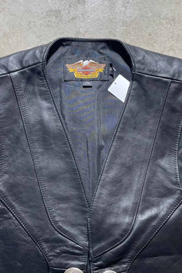 MADE IN USA 90'S LEATHER VEST / BLACK [SIZE: S USED]
