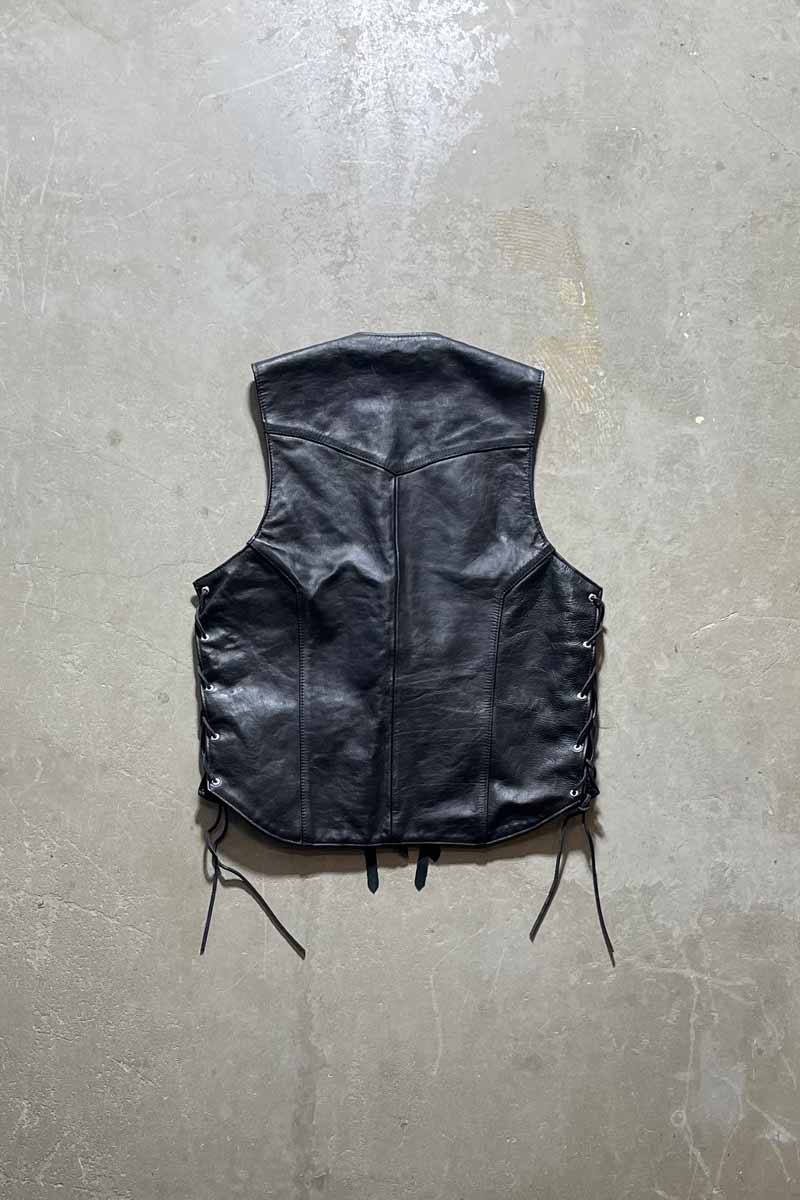 MADE IN USA 90'S LEATHER VEST / BLACK [SIZE: S USED]