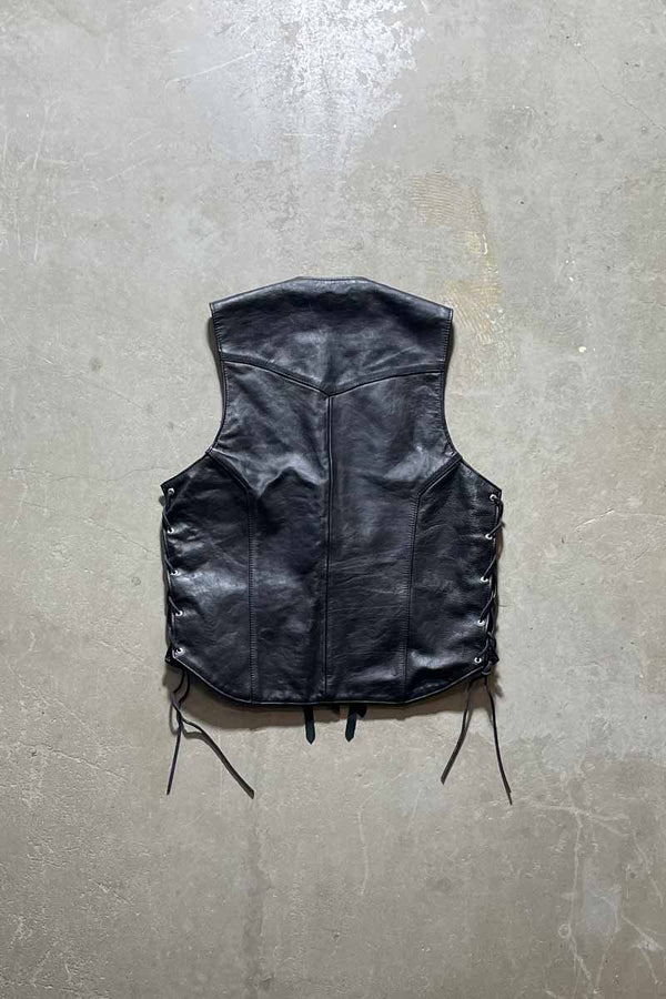 MADE IN USA 90'S LEATHER VEST / BLACK [SIZE: S USED]