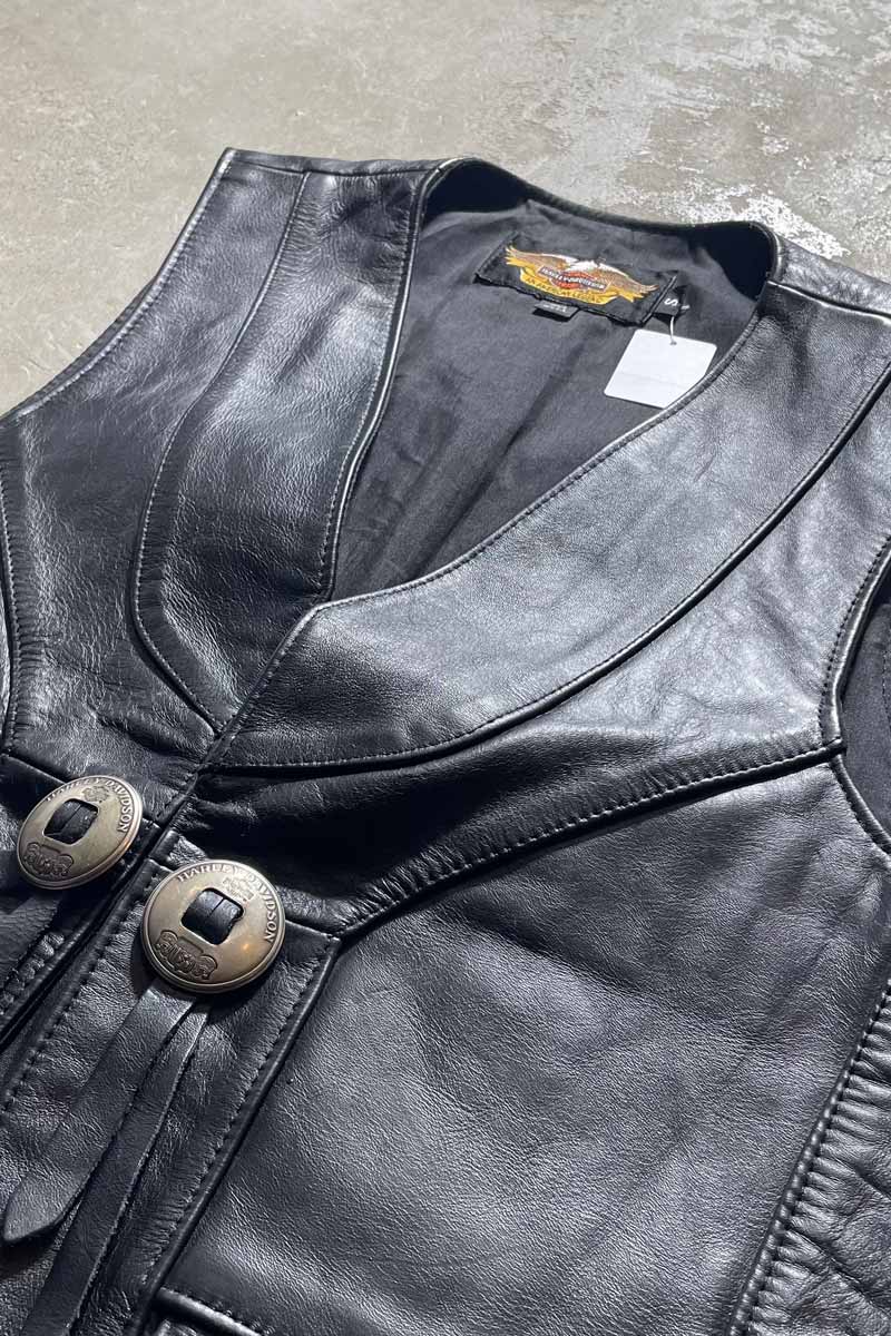 MADE IN USA 90'S LEATHER VEST / BLACK [SIZE: S USED]
