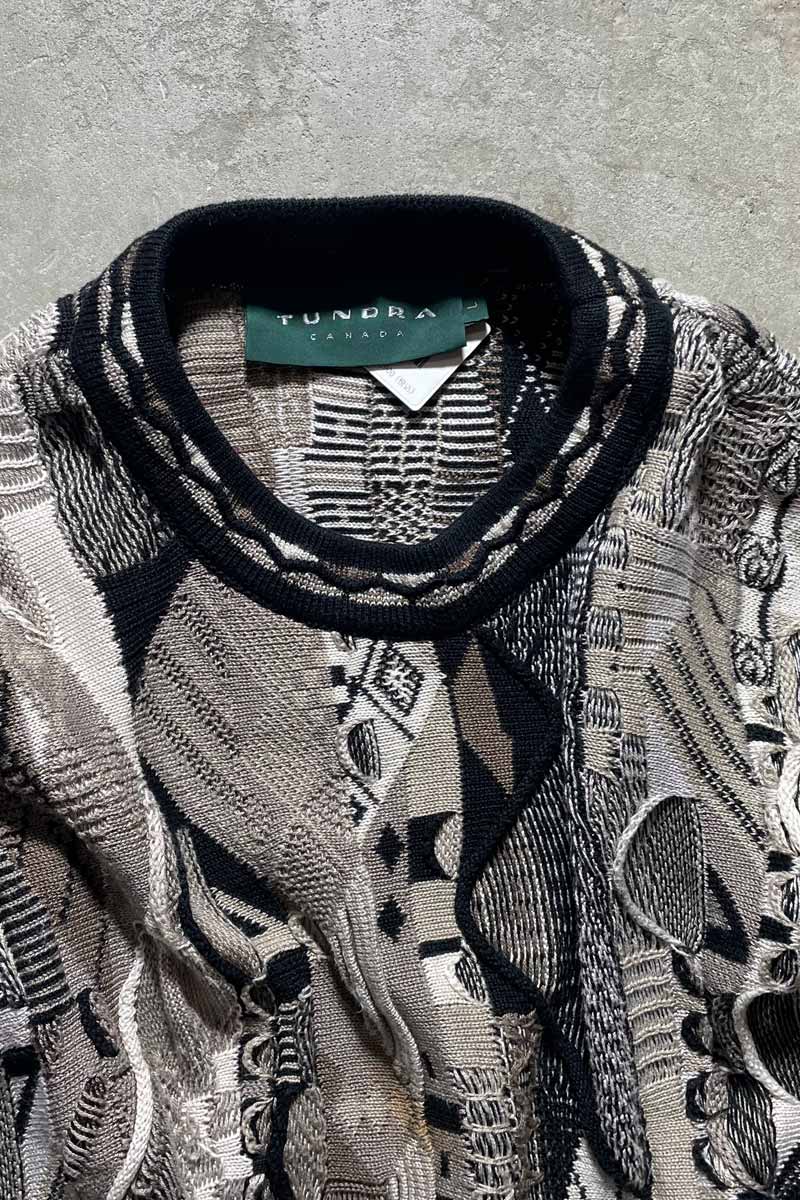 MADE IN CANADA 90'S 3D COTTON KNIT SWEATER / BEIGE [SIZE: L USED]