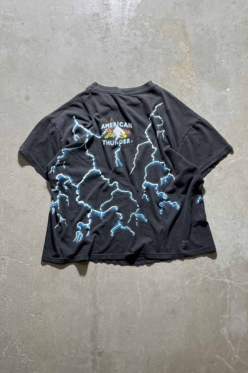 90'S AMERICAN THUNDER WOLF PRINT ANIMAL T-SHIRT / BLACK [SIZE: XL USED]