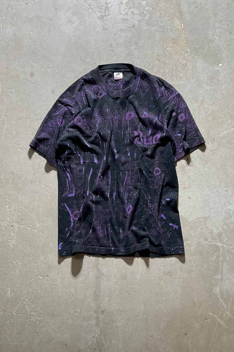 MADE IN USA 90'S BUD KING OF BEERS BUDWEISER ALL PRINT ADVERTISING T-SHIRT / BLACK [SIZE: L DEADSTOCK/NOS]