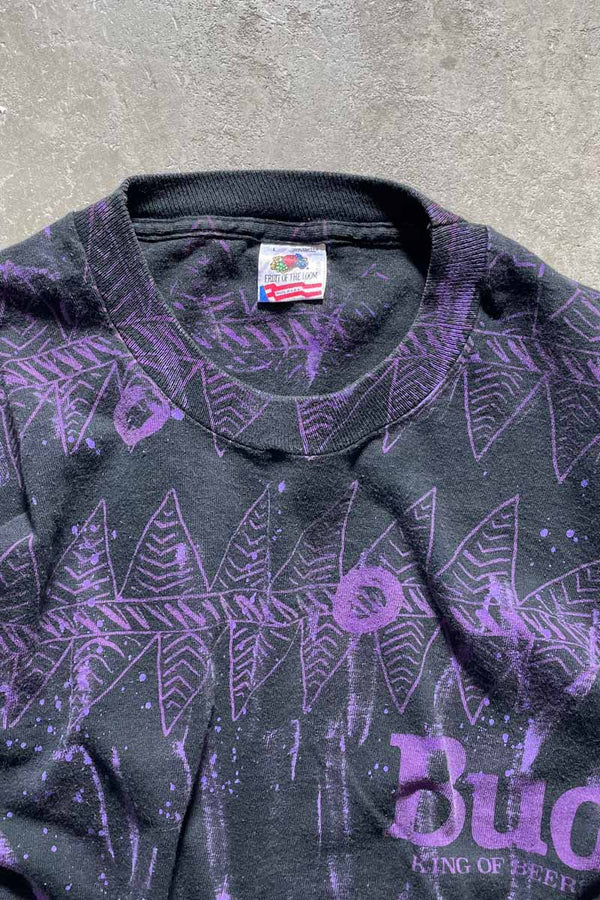 MADE IN USA 90'S BUD KING OF BEERS BUDWEISER ALL PRINT ADVERTISING T-SHIRT / BLACK [SIZE: L DEADSTOCK/NOS]