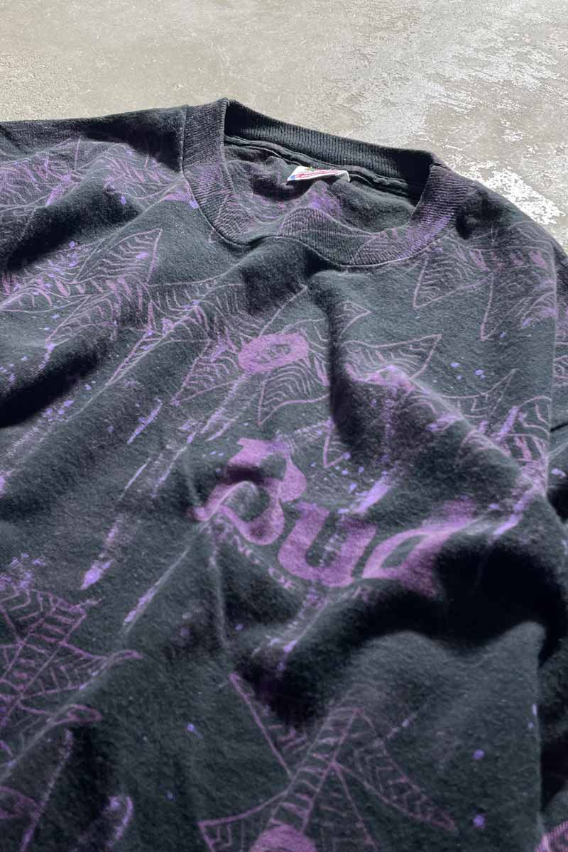 MADE IN USA 90'S BUD KING OF BEERS BUDWEISER ALL PRINT ADVERTISING T-SHIRT / BLACK [SIZE: L DEADSTOCK/NOS]