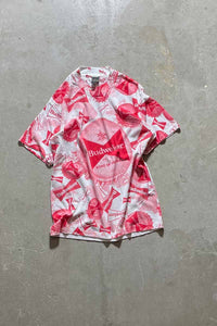 MADE IN USA 80-90'S BUDWEISER ALL PRINT ADVERTISING T-SHIRT / RED / WHITE [SIZE: L DEADSTOCK/NOS]
