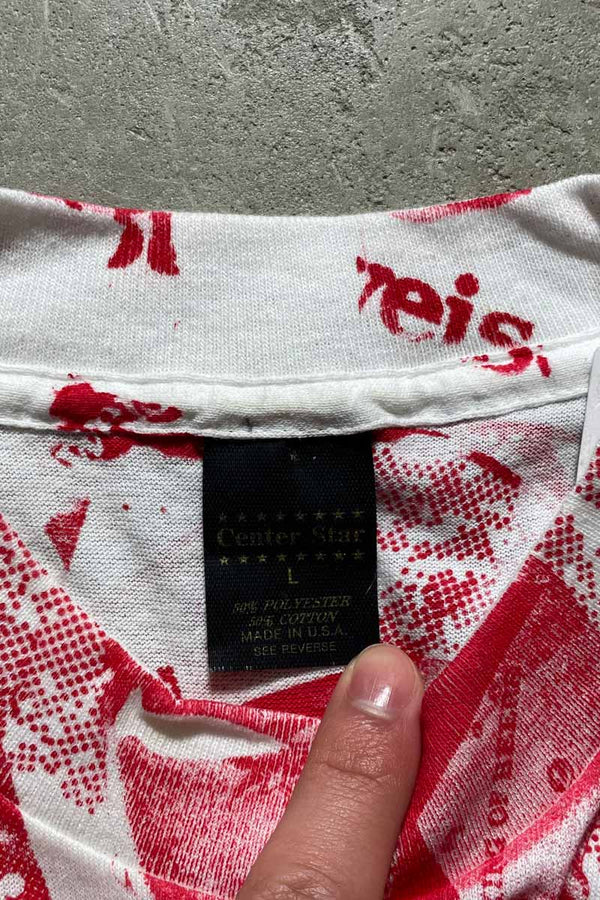 MADE IN USA 80s-90s BUDWEISER ALL PRINT ADVERTISING T-SHIRT / RED / WHITE [SIZE: L DEADSTOCK/NOS]