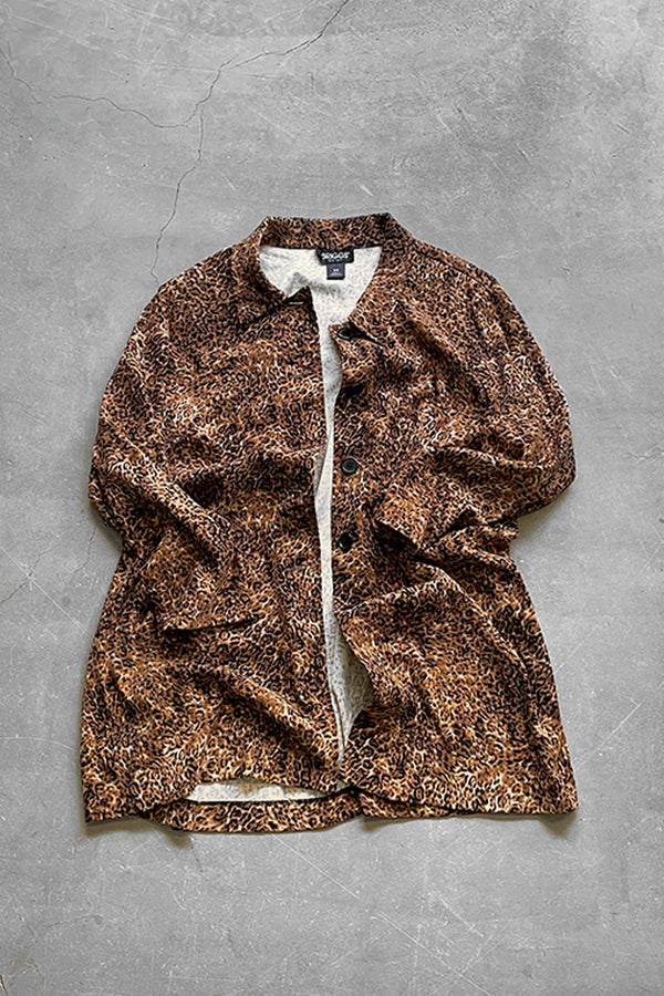 90'S LEOPARD PATTERN BUTTON HALF COAT / LEOPARD [SIZE: 3XL USED]