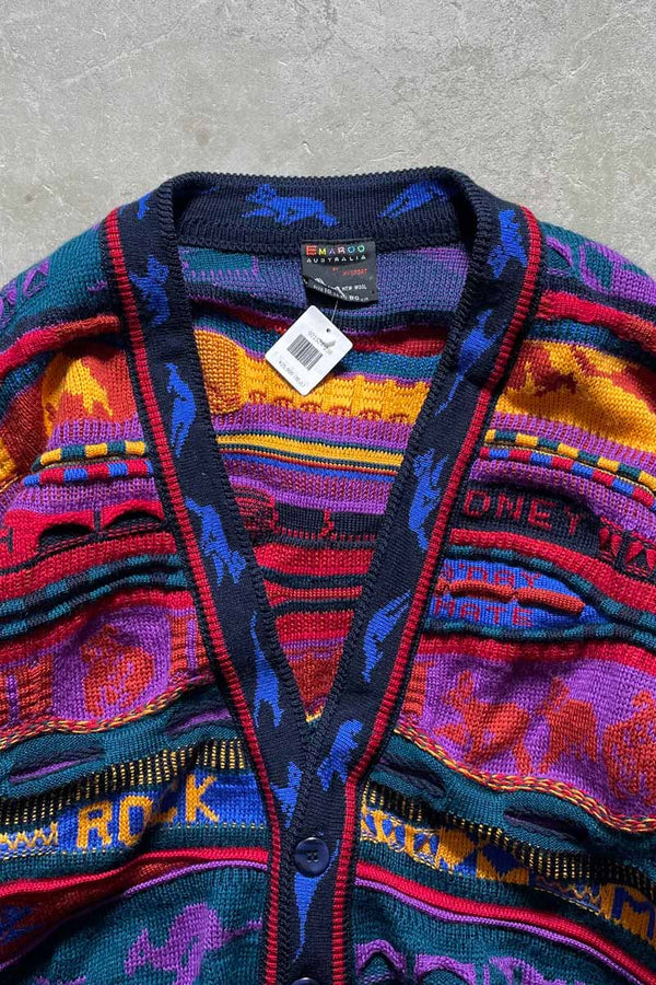 MADE IN AUSTRALIA 90'S 3D WOOL KNIT CARDIGAN/ MULTI [SIZE:L USED]