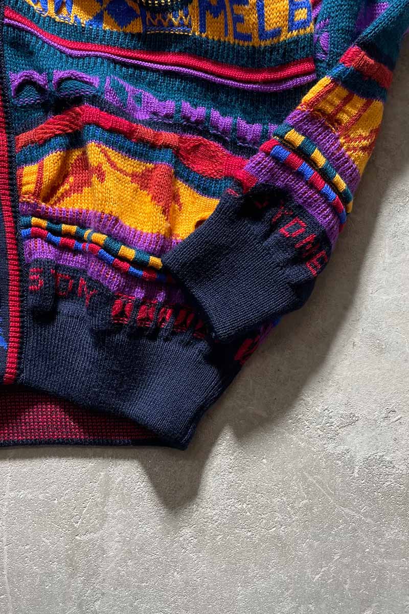 MADE IN AUSTRALIA 90'S 3D WOOL KNIT CARDIGAN/ MULTI [SIZE:L USED]